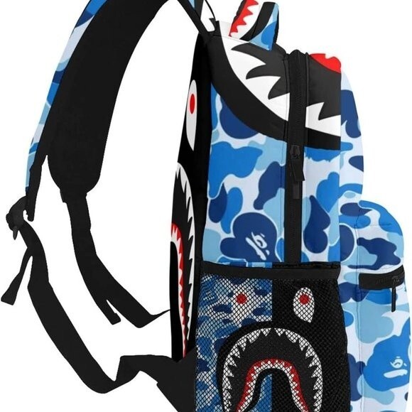 NEW! Shark Teeth Camo Backpacks Laptop Daypack School Bags For Kids, Blue Black - Picture 4 of 10